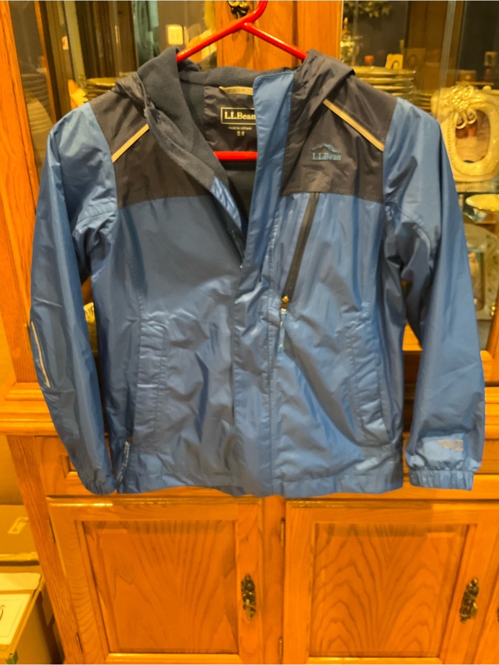 L.L. Bean Kids Blue and Navy Hooded Rain Jacket Coat 8